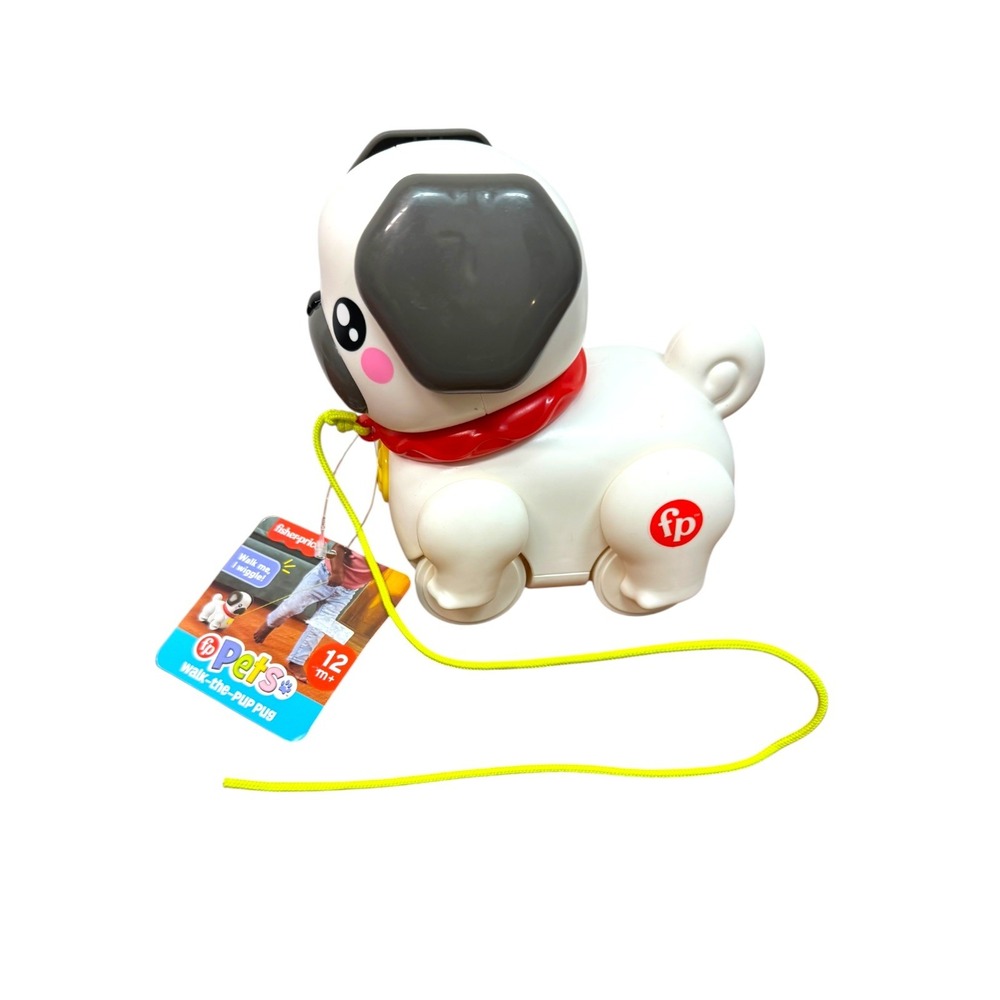 Fisher-Price Pets Walk-the-Pup Pug Pull Toy White Grey Dog 12m+ - Picture 1 of 5
